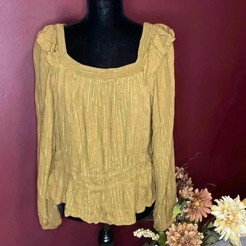 Universal Thread Coconut Husk NWT BOHO  Square Neck Women’s XXL Peplum Top